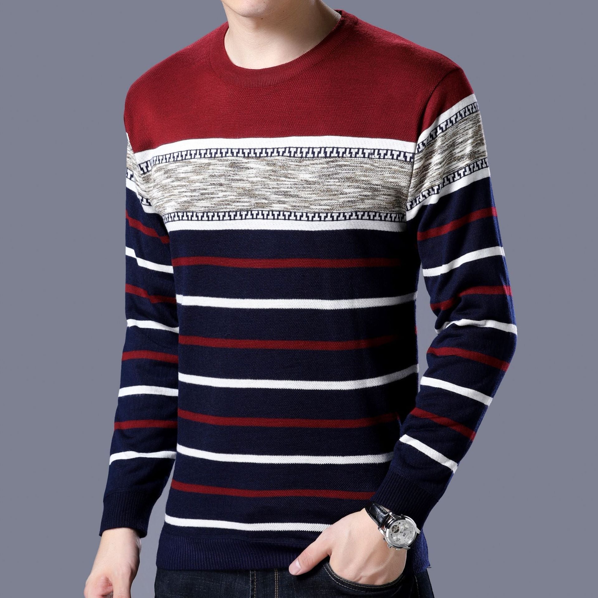 Striped color block sweater