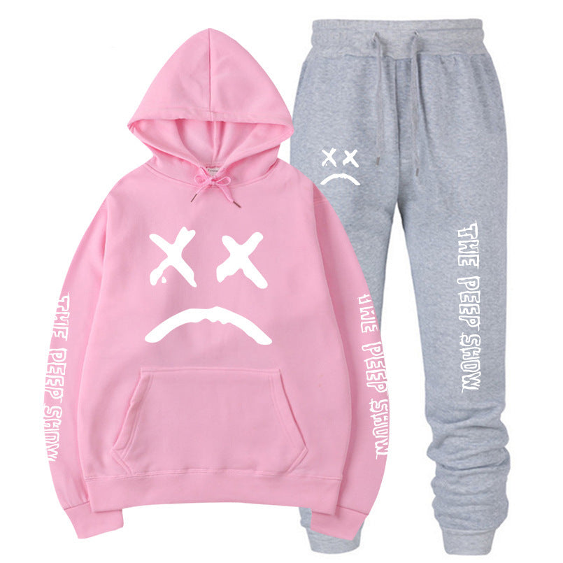 Street hooded crew neck sweater plus fleece suit