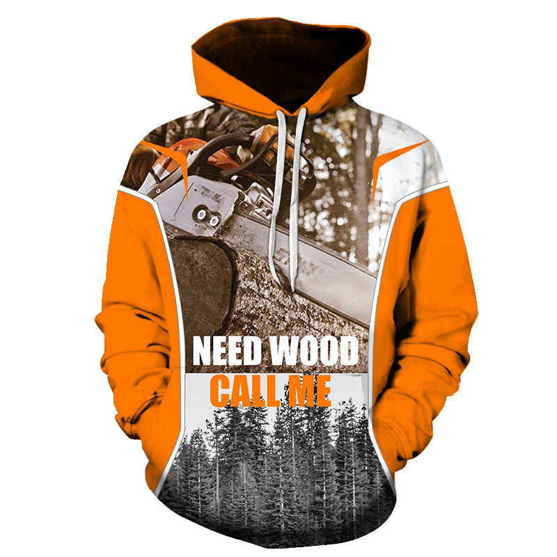 3D Digital Chainsaw Forest Print Trendy Hoodie