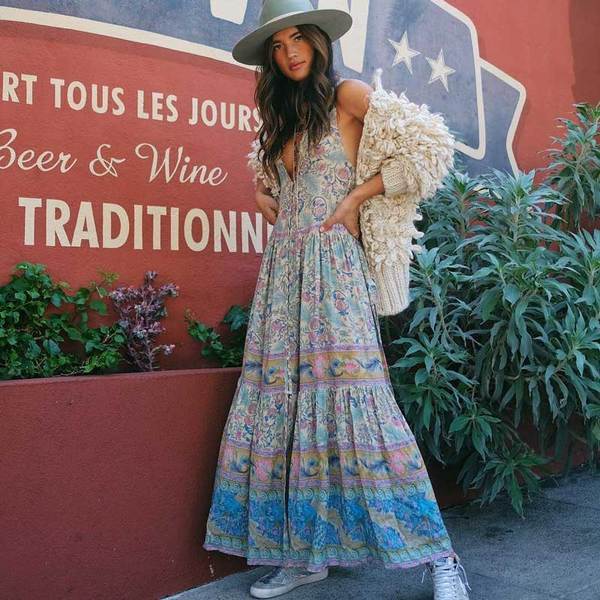 New Bohemian Printed Dresses European and American Women's Holiday Wind Beach Dresses